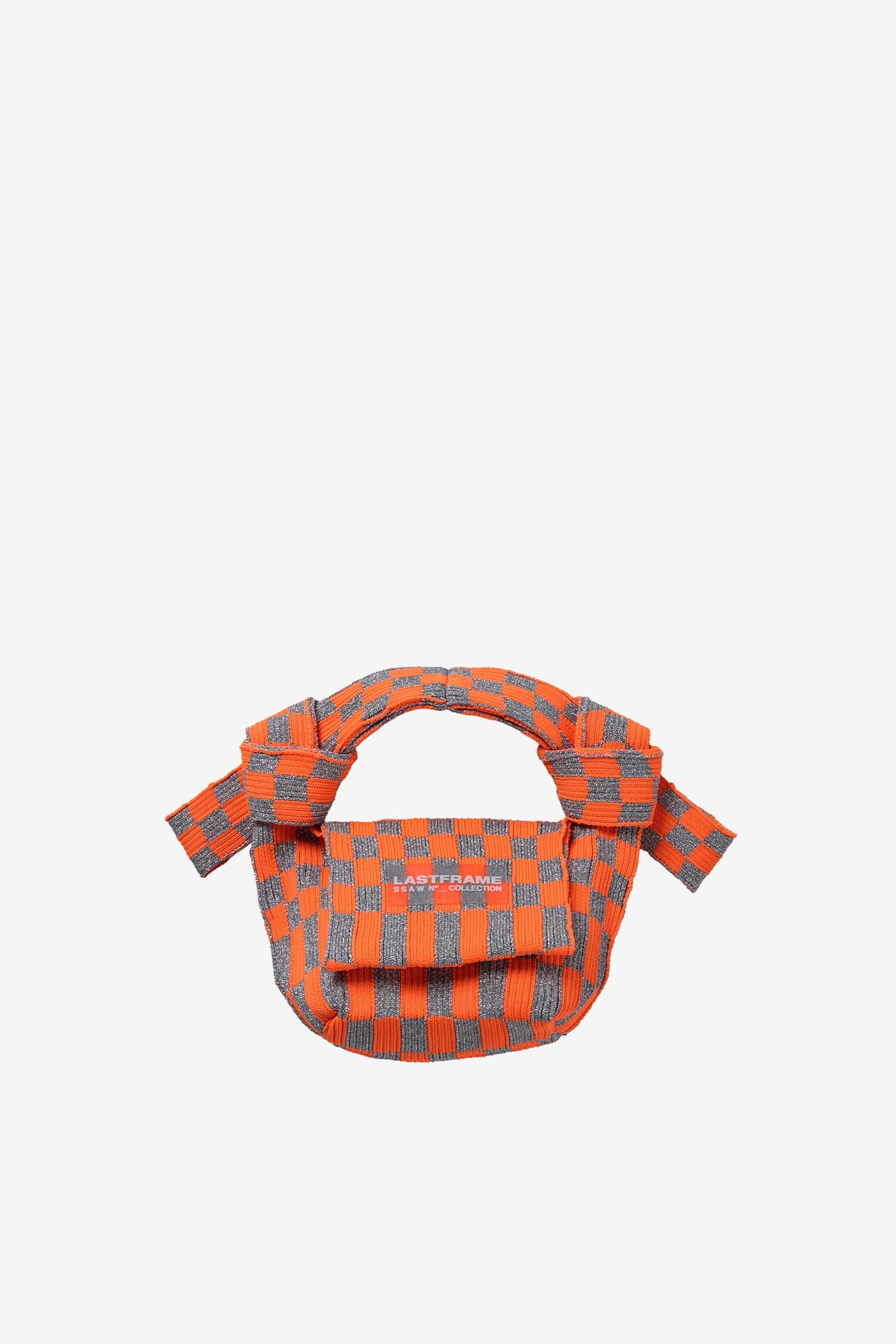 METALLIC ICHIMATSU OBI BAG / SILVER × NEON ORANGE