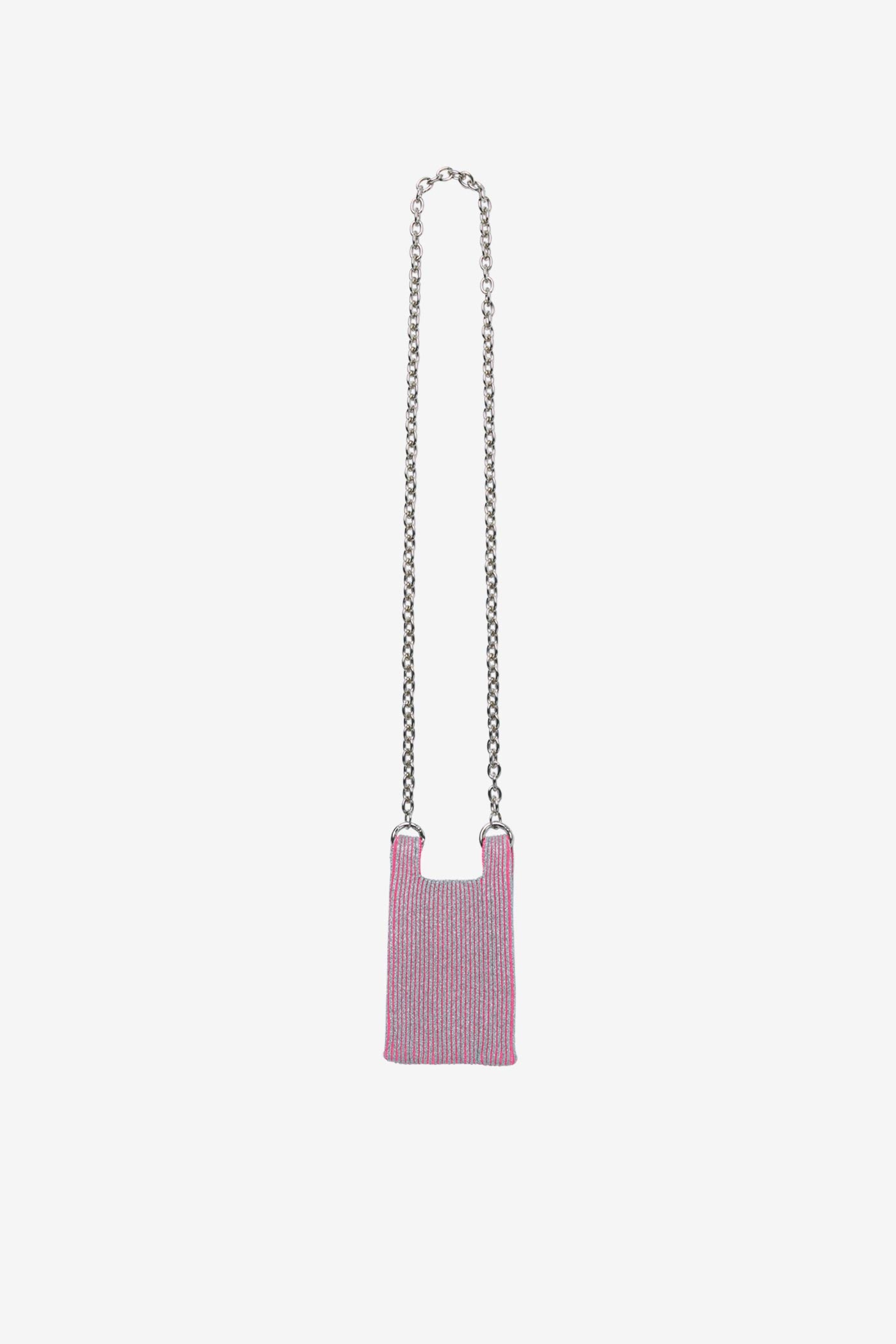 KYOTO METALLIC MARKET BAG MICRO / SILVER × NEON PINK