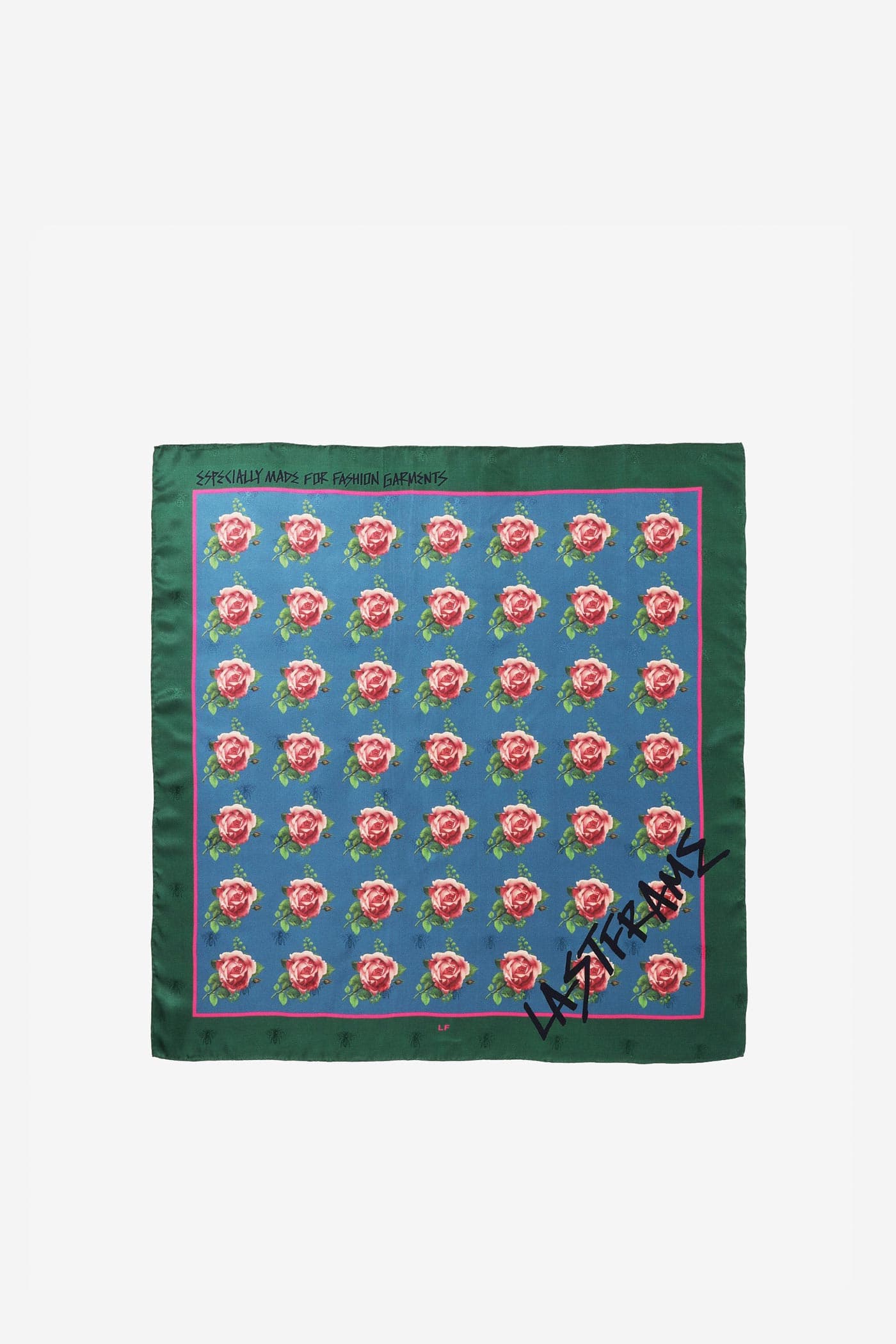 ROSE SILK SCARF 90cm × 90cm / GREEN × BLUE