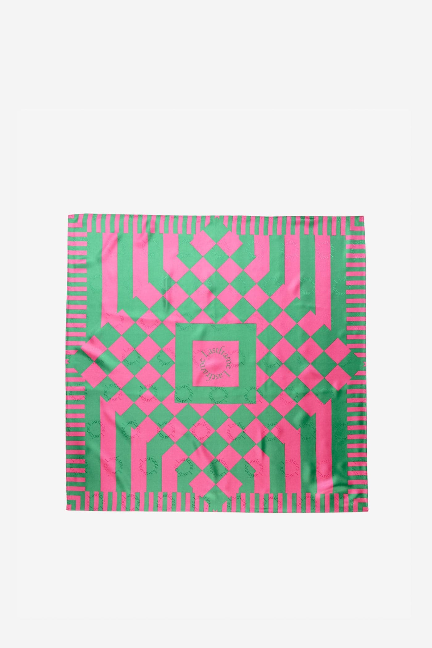 ICHIMATSU-STRIPE SILK SCARF 90cm × 90cm / GREEN × PINK