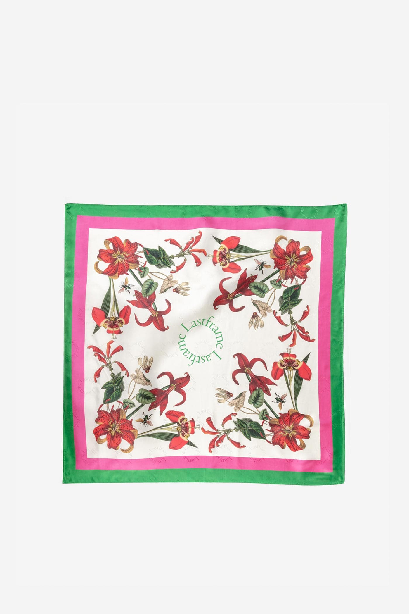 CHAOS SILK SCARF 90cm × 90cm / GREEN × PINK