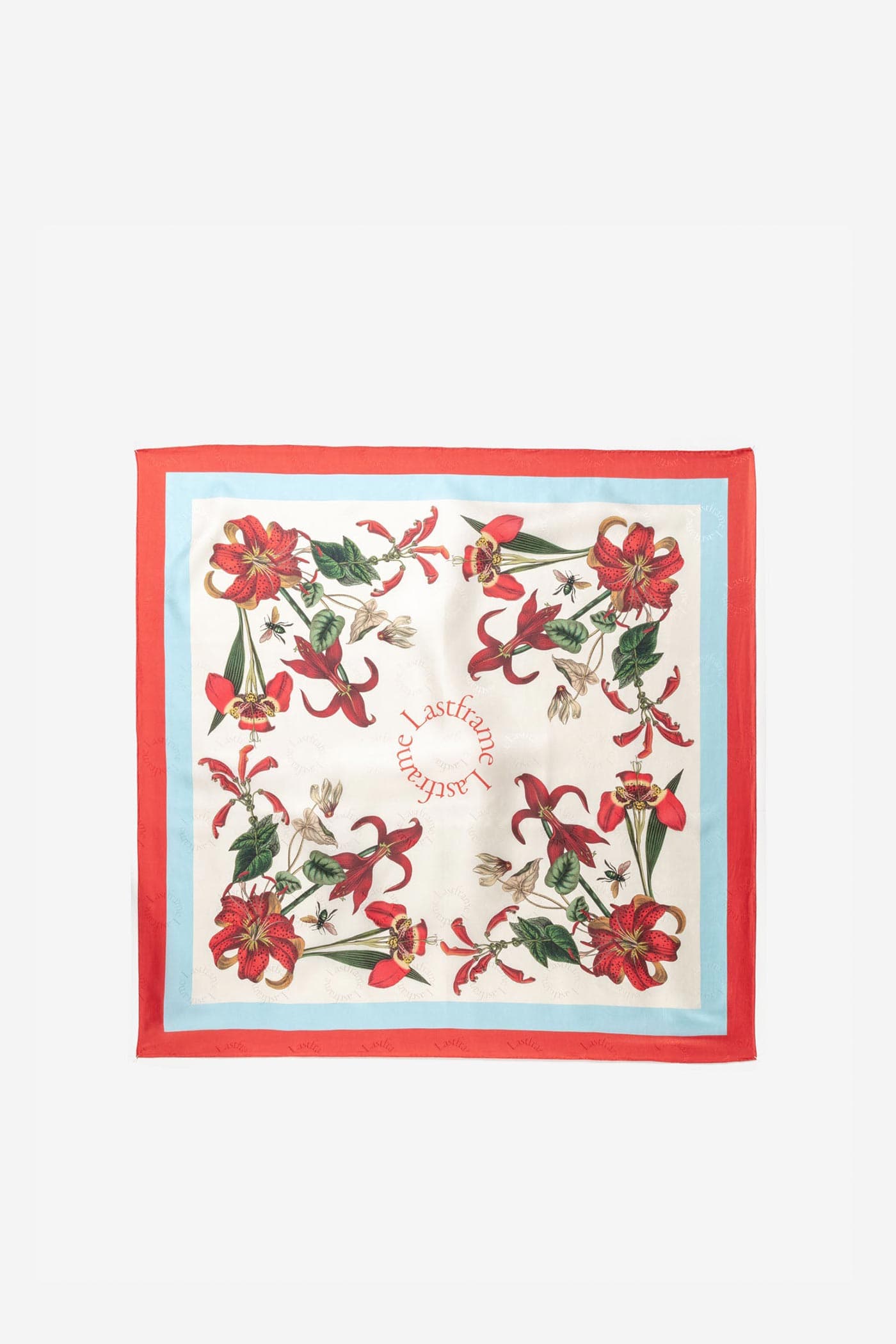 CHAOS SILK SCARF 90cm × 90cm /  RED × AQUA