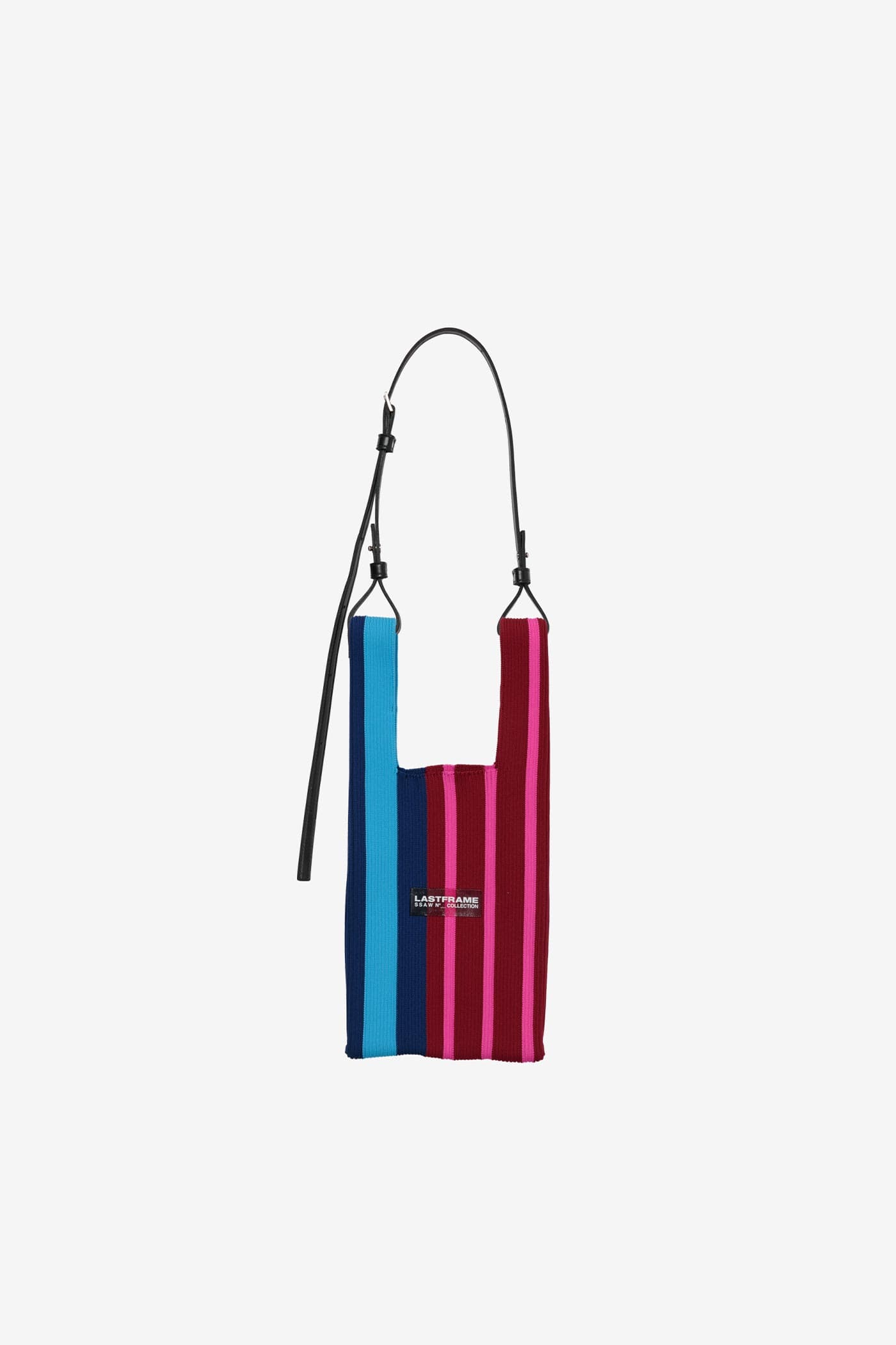 RANDOM STRIPE MARKET BAG SMALL / BORDEAUX × NEON PINK