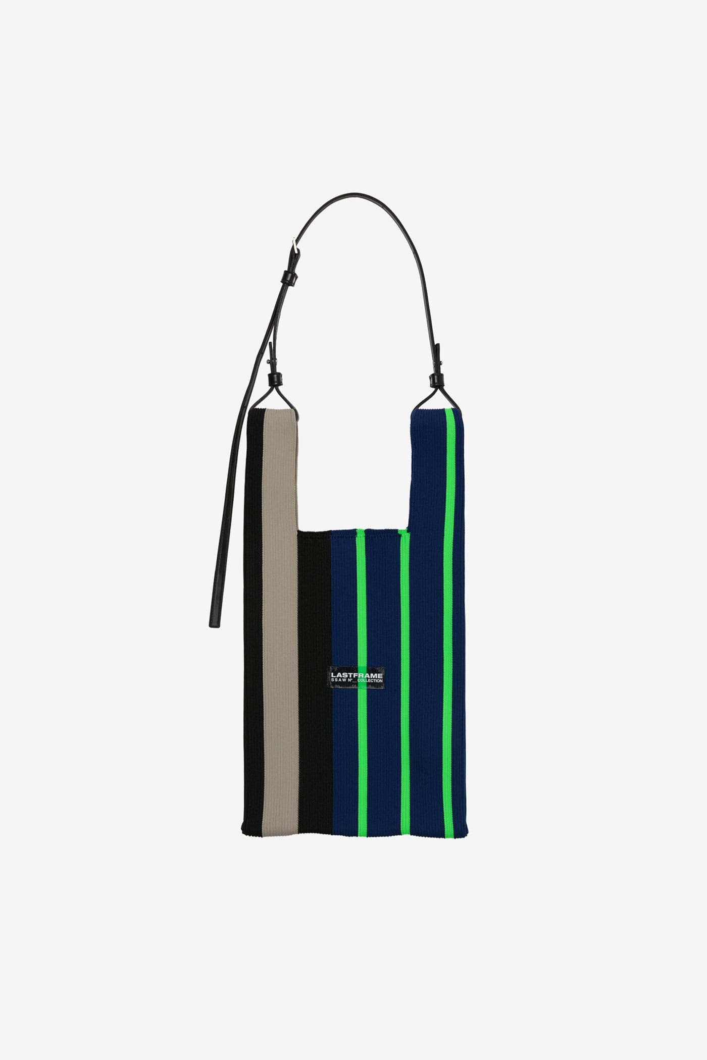 RANDOM STRIPE MARKET BAG MEDIUM / NAVY × NEON GREEN