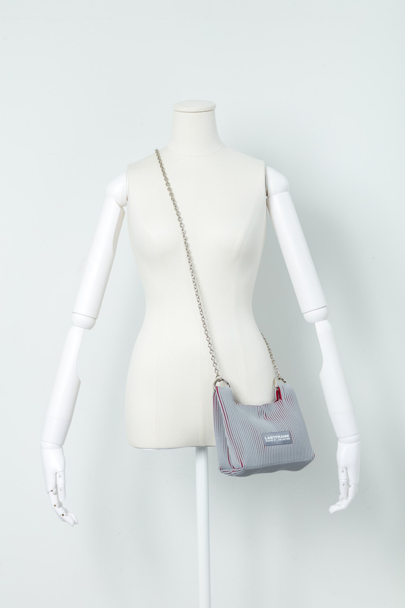 WRAP BAG MINI (CHAIN) / GRAY × BURGUNDY