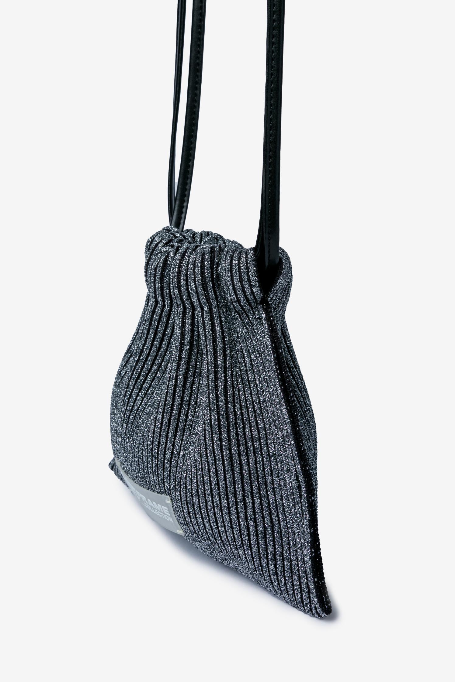 KYOTO METALLIC SACK BAG MINI / DARK SILVER × BLACK