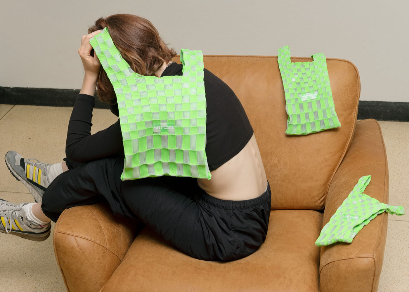 SHEER ICHIMATSU MARKET BAG SMALL-2 / NEON GREEN × CLEAR