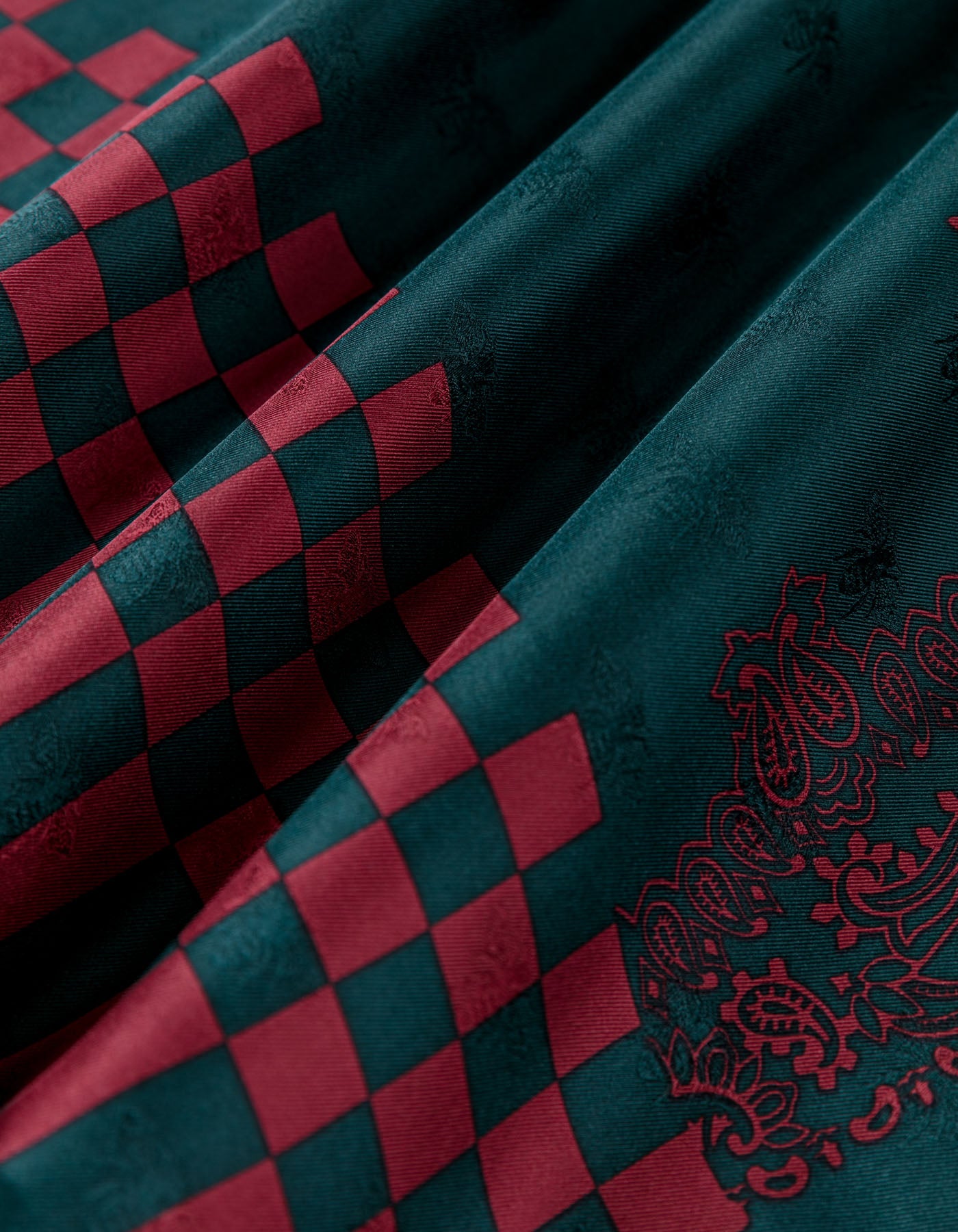 BANDANA SILK SCARF 53cm × 53cm / DARK GREEN × BORDEAUX