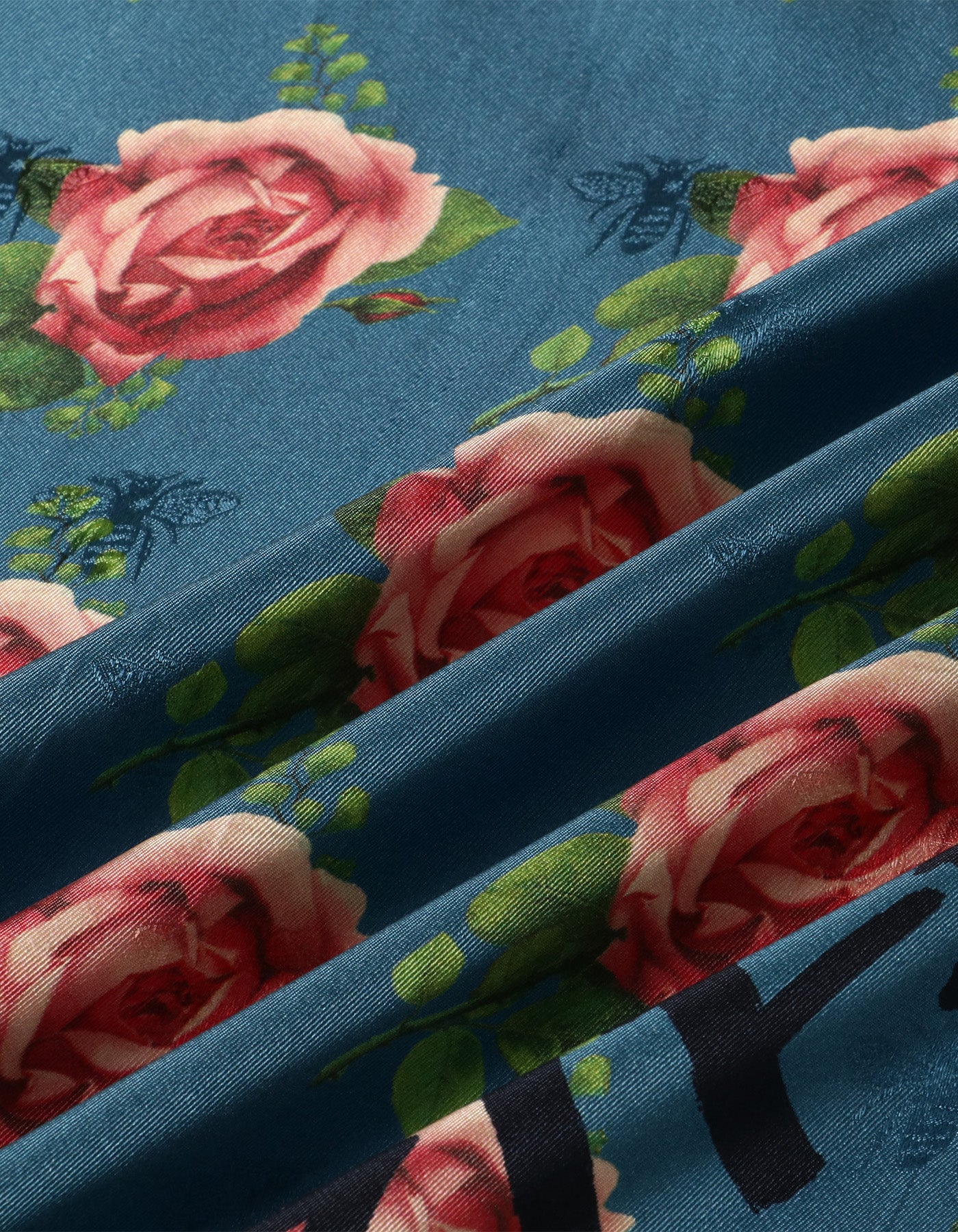 ROSE SILK SCARF 90cm × 90cm / GREEN × BLUE