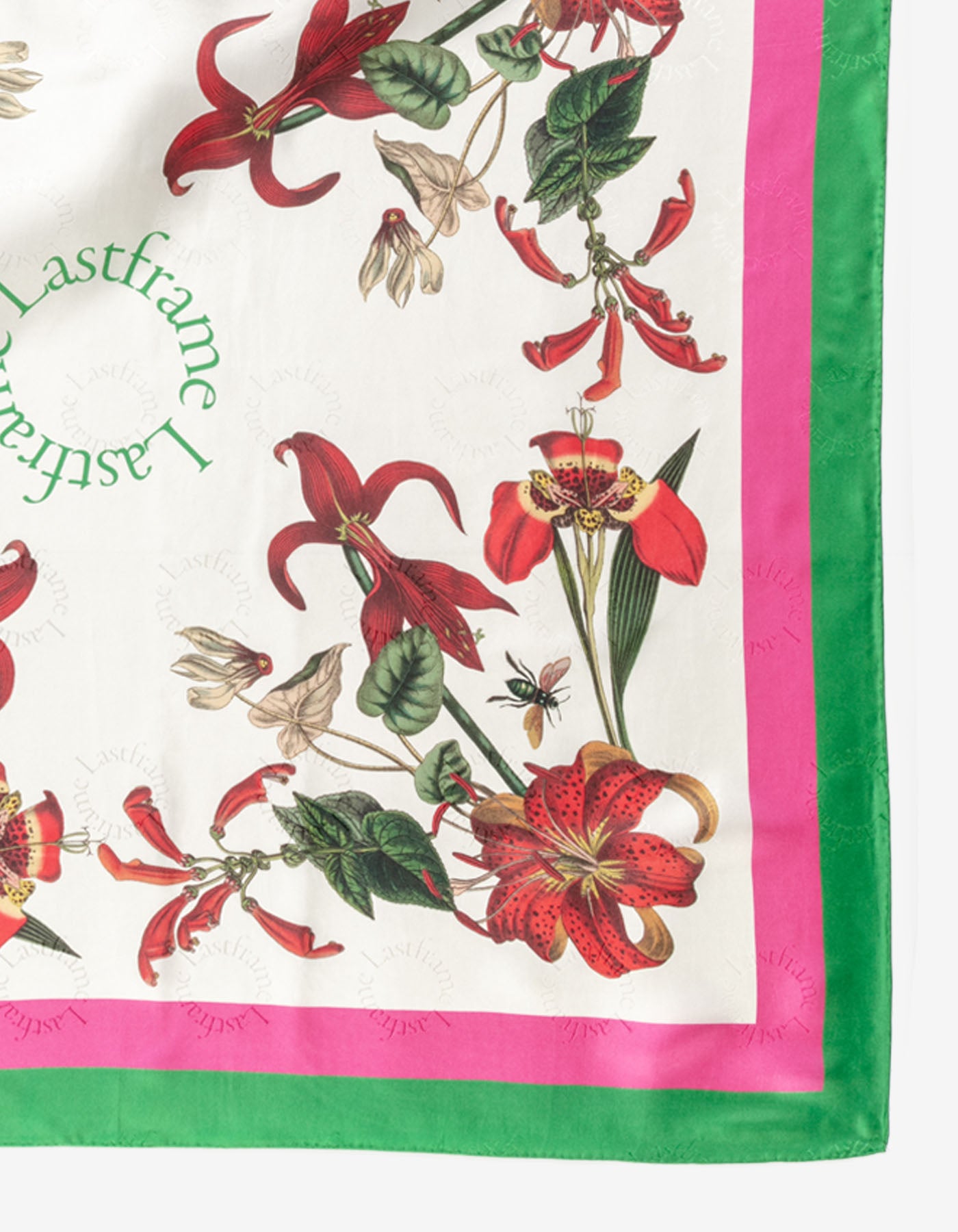 CHAOS SILK SCARF 90cm × 90cm / GREEN × PINK