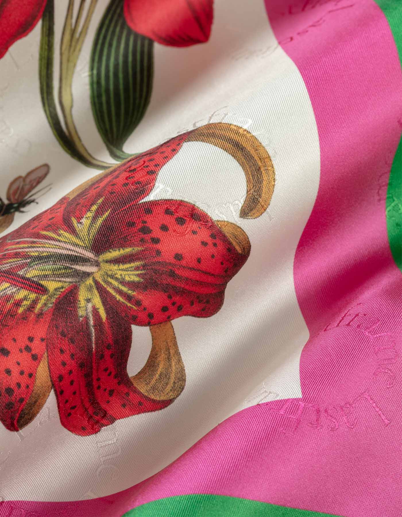 CHAOS SILK SCARF 90cm × 90cm / GREEN × PINK