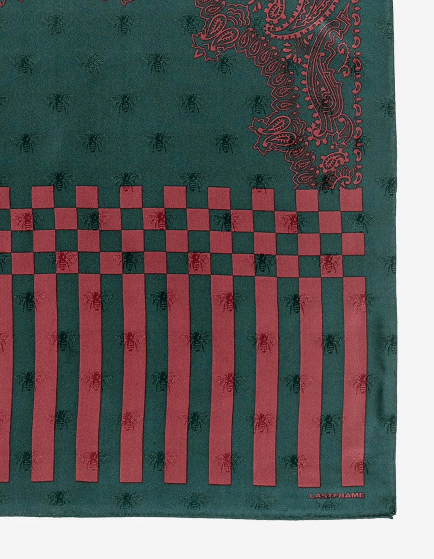 BANDANA SILK SCARF 53cm × 53cm / DARK GREEN × BORDEAUX