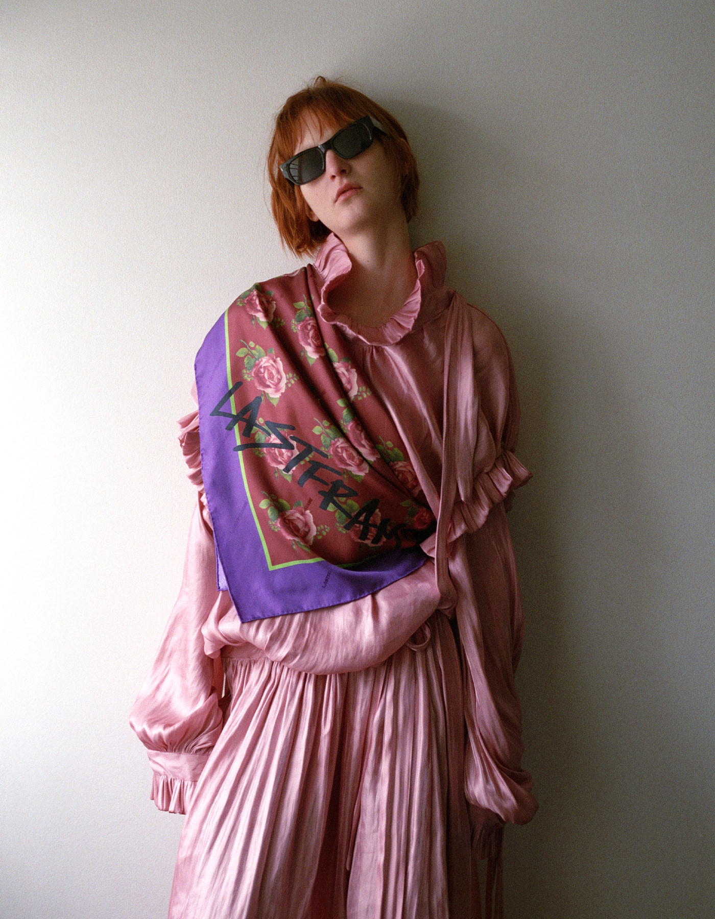 ROSE SILK SCARF 90cm × 90cm / PURPLE × BURGUNDY